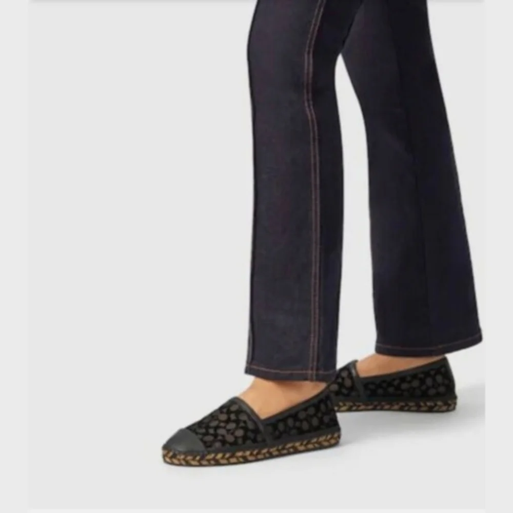 Coach Cleo Black Logo Round Leather Cap Toe Mesh Slip-On‎ Espadrilles